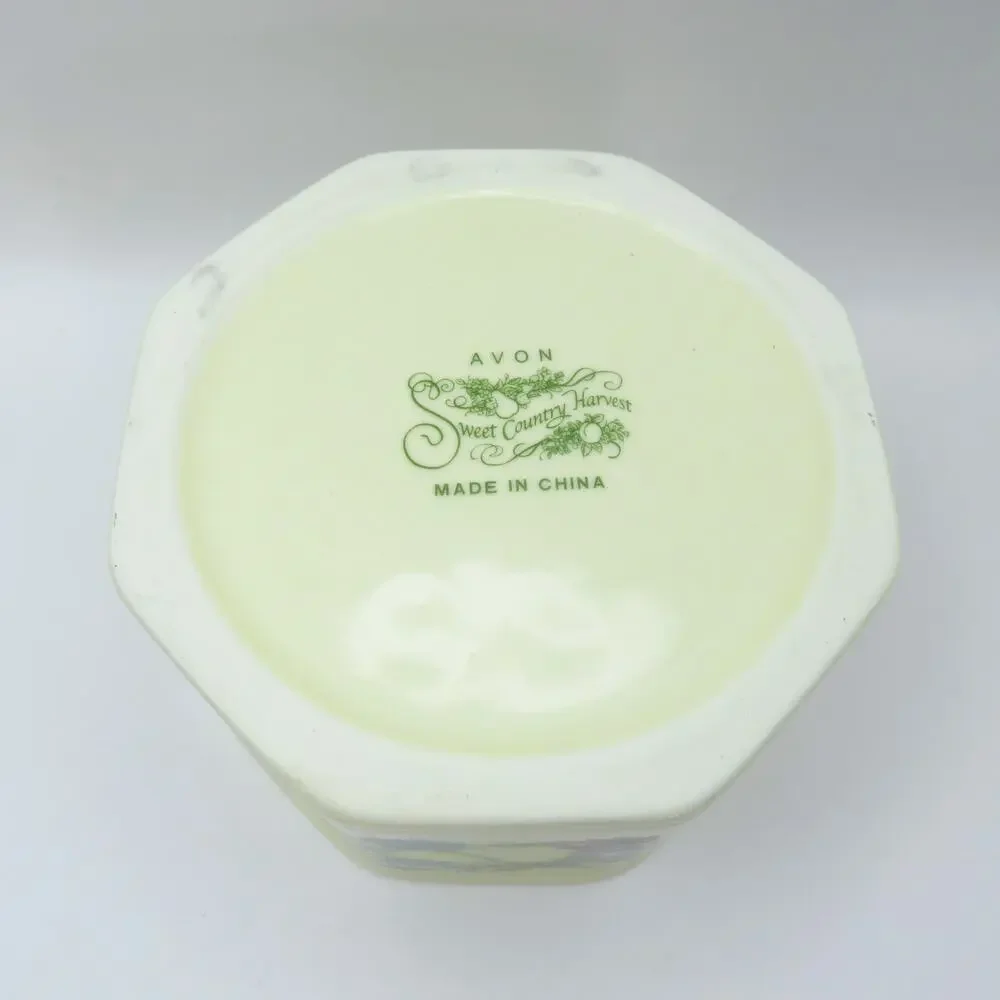 Vintage Avon Sweet Country Harvest Ceramic Covered Small Canister w/ Pear Finial